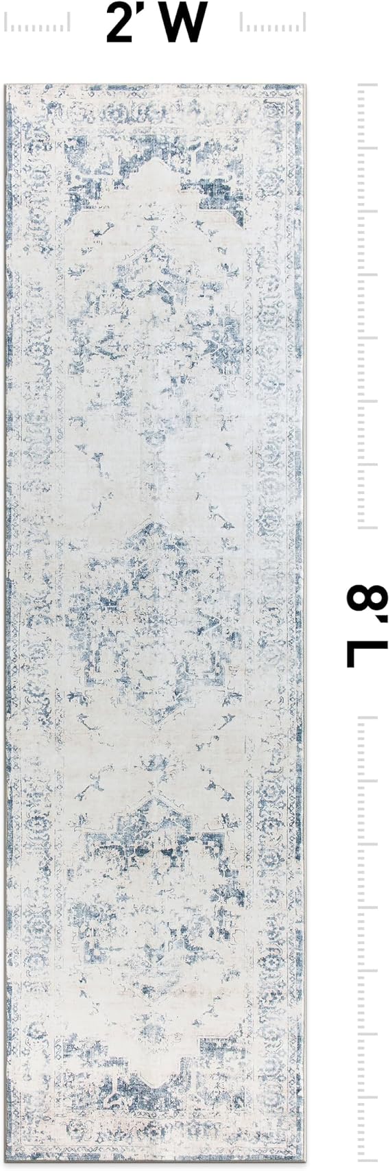 Rugshop Traditional Vintage Distressed Washable Non-Slip Runner Rug, 2' x 8', Blue