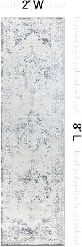 Rugshop Traditional Vintage Distressed Washable Non-Slip Runner Rug, 2' x 8', Blue