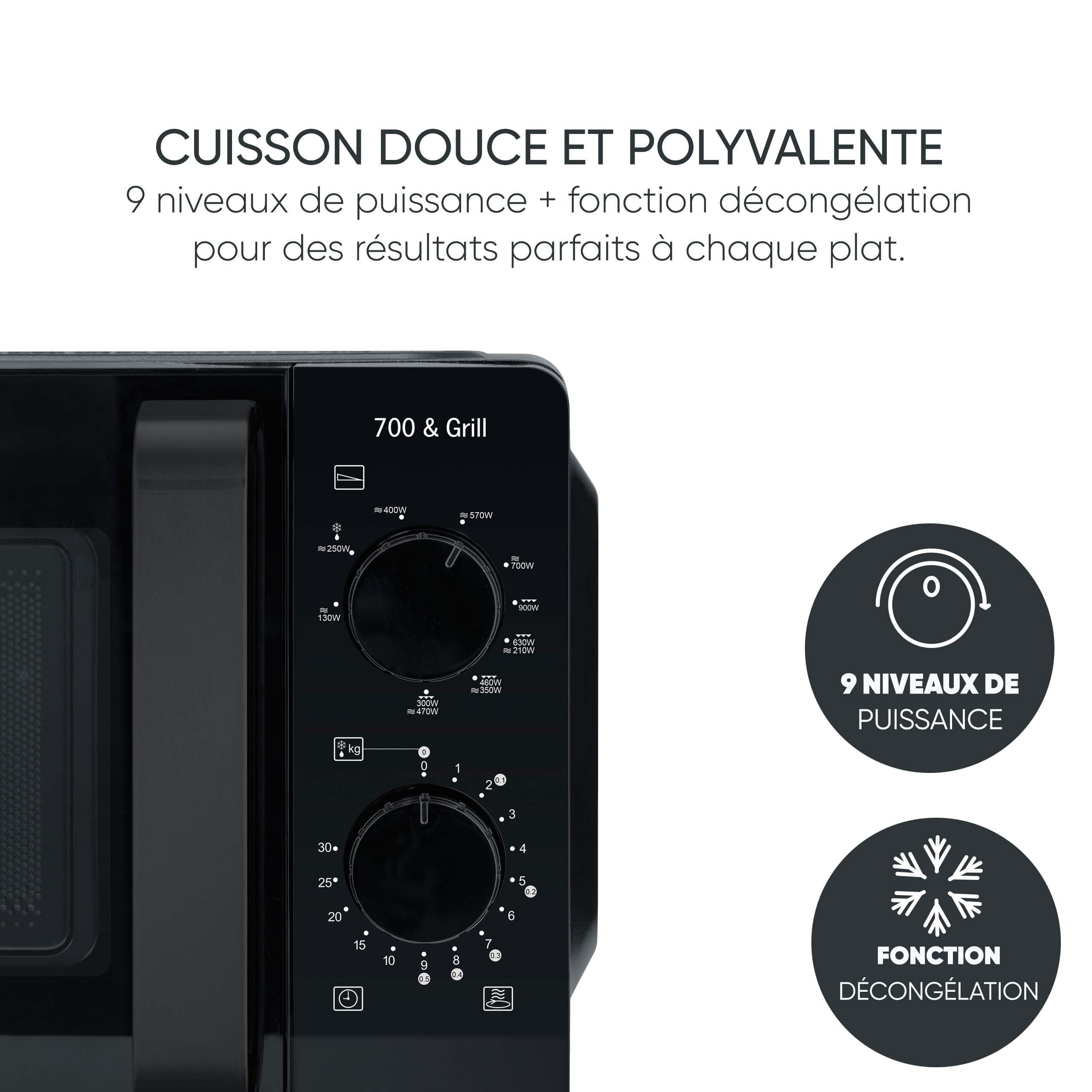 SEVERIN Four Micro-ondes, Gril 900W, 19 L, 9 niveaux de puissance, Minuteur 30 min, Plateau tournant amovible (Ø24,5cm), Noir, MW 9182