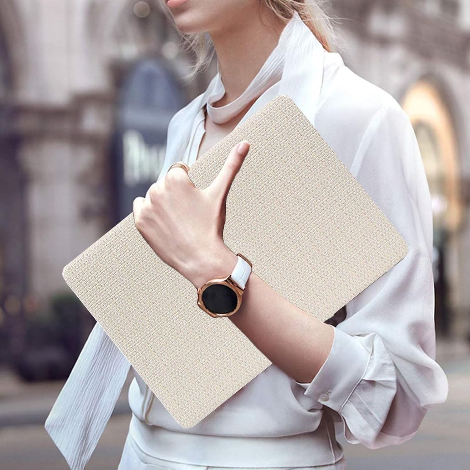 Fancity Compatible with MacBook Neo Case 13 inch 2026 Release Model A3404, Logo Cutout PU Leather Protective Hard Shell Cover with Clear Keyboard Cover & Screen Protector for Neo 13 A18 Pro, Off White
