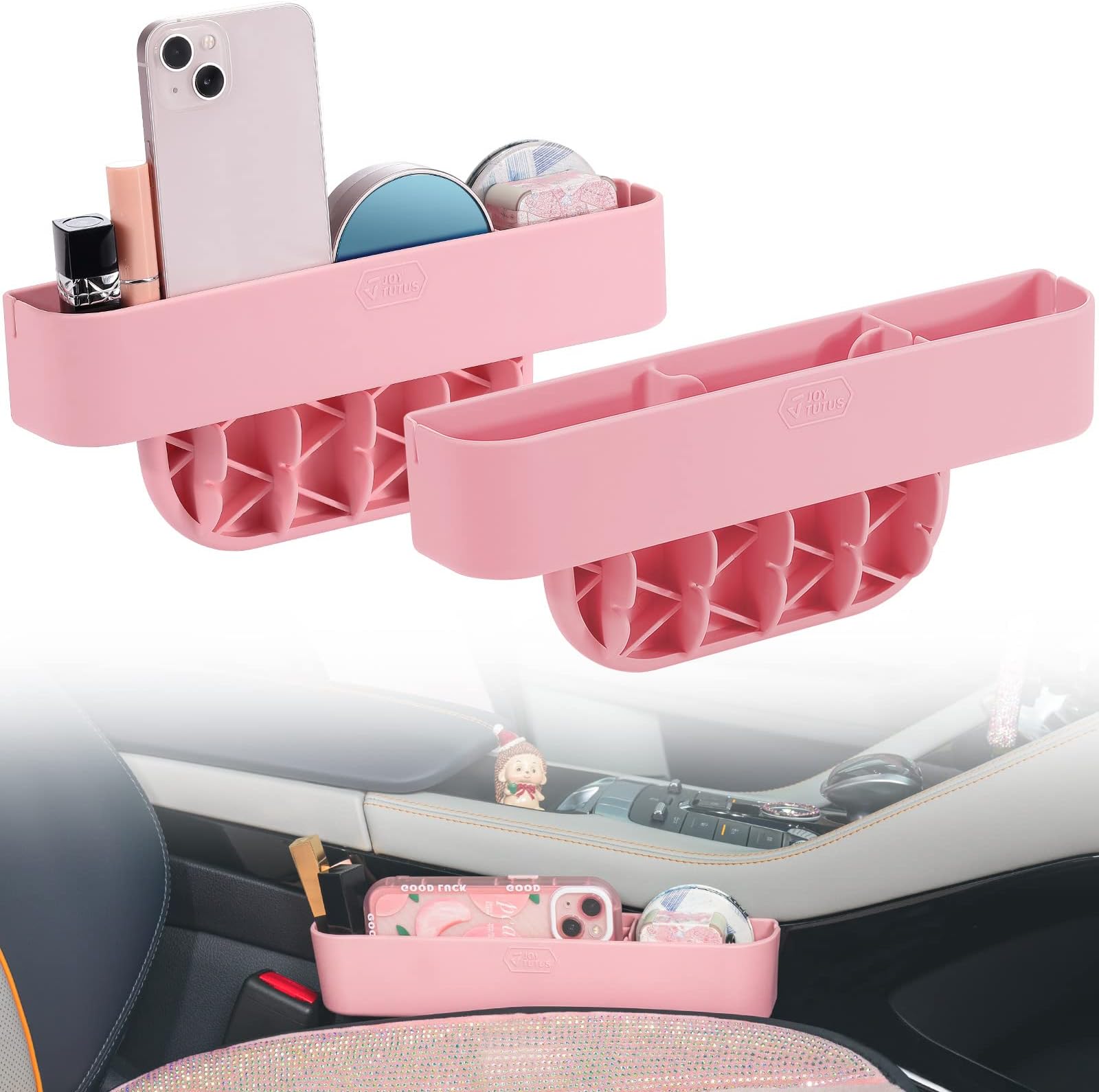 2-Pack Car Seat Gap Filler Organizer - Universal Console Catcher With Phone Holder & Seat Belt Holes