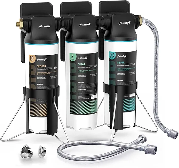 Frizzlife TW10 Under Sink Water Filter System, NSF/ANSI 53&42 Certified Elements, Reduce 99.99% Lead, Chlorine, Chloramine, Fluoride, Bad Taste & Odor, Direct Connect, 0.5 Micron, USA Tech S