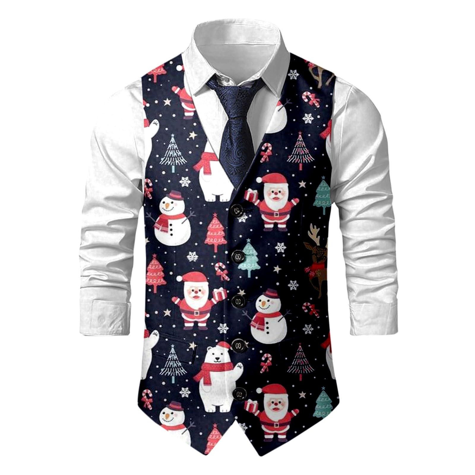 Christmas Waistcoat Mens Christmas Suit Vest un Waistcoat Fun Xmas Festive Happy Xmas Waistcoats V Neck Sleeveless Slim Fit Party Costumes Party Dress Up Vest Suit