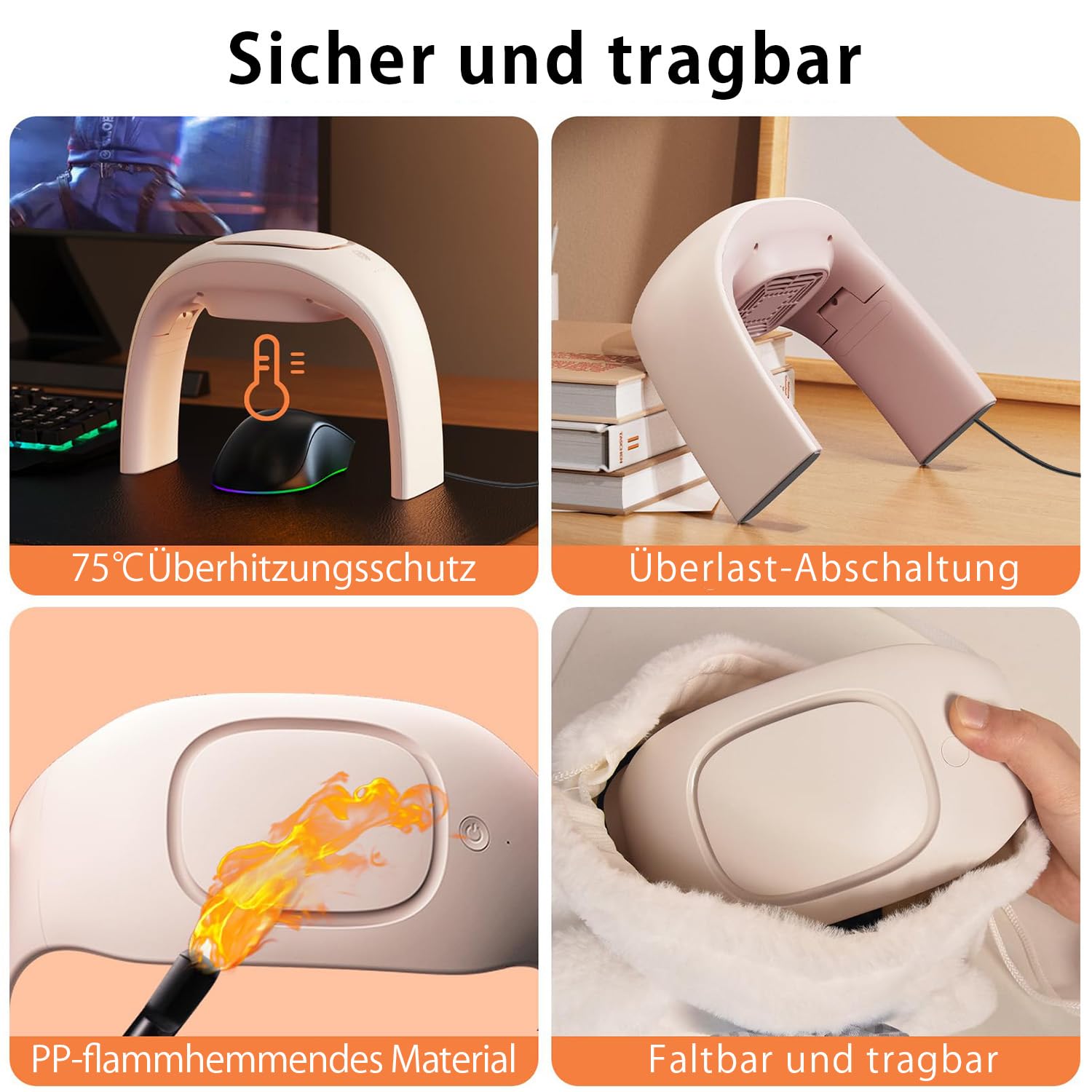 Chauffage soufflant économe en énergie, pliable et chauffant, pour bureau, thermostat, température réglable, cadeau pour femmes et hommes, blanc