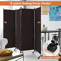 Vista 104 de GOFLAME Divisor de habitación plegable de 6 paneles, pantalla de privacidad enrollable de 6 pies con ruedas bloqueables, pantalla de partición