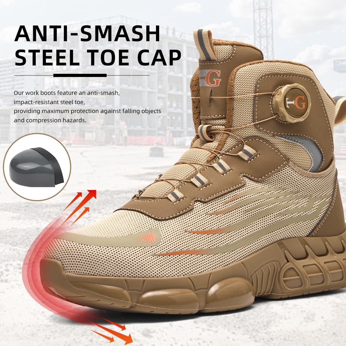 MellowMiles Steel Toe Work Shoes for Men, CE Certified Safety Sneakers for Kitchen Restaurant Construction, Kevlar Puncture Resistant Lightweight Slip Resistant Shoes, Breathable Mid-Top Boots - Image 8