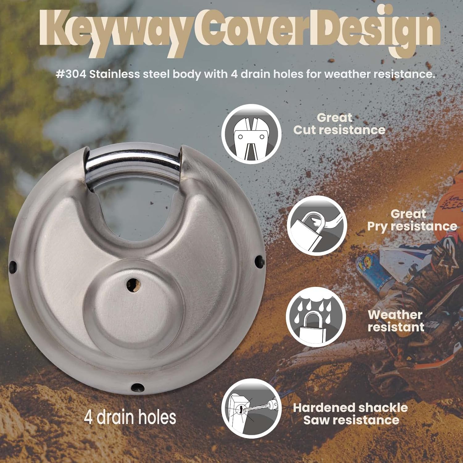 Stainless Steel disc Padlock with dust Cover, Keep Cylinder Clean, Keyway Protection 2-3/4"(70mm) Great for Truck, Trailer, Van, Outdoor and Other Tough Environment (10, Keyed Alike)