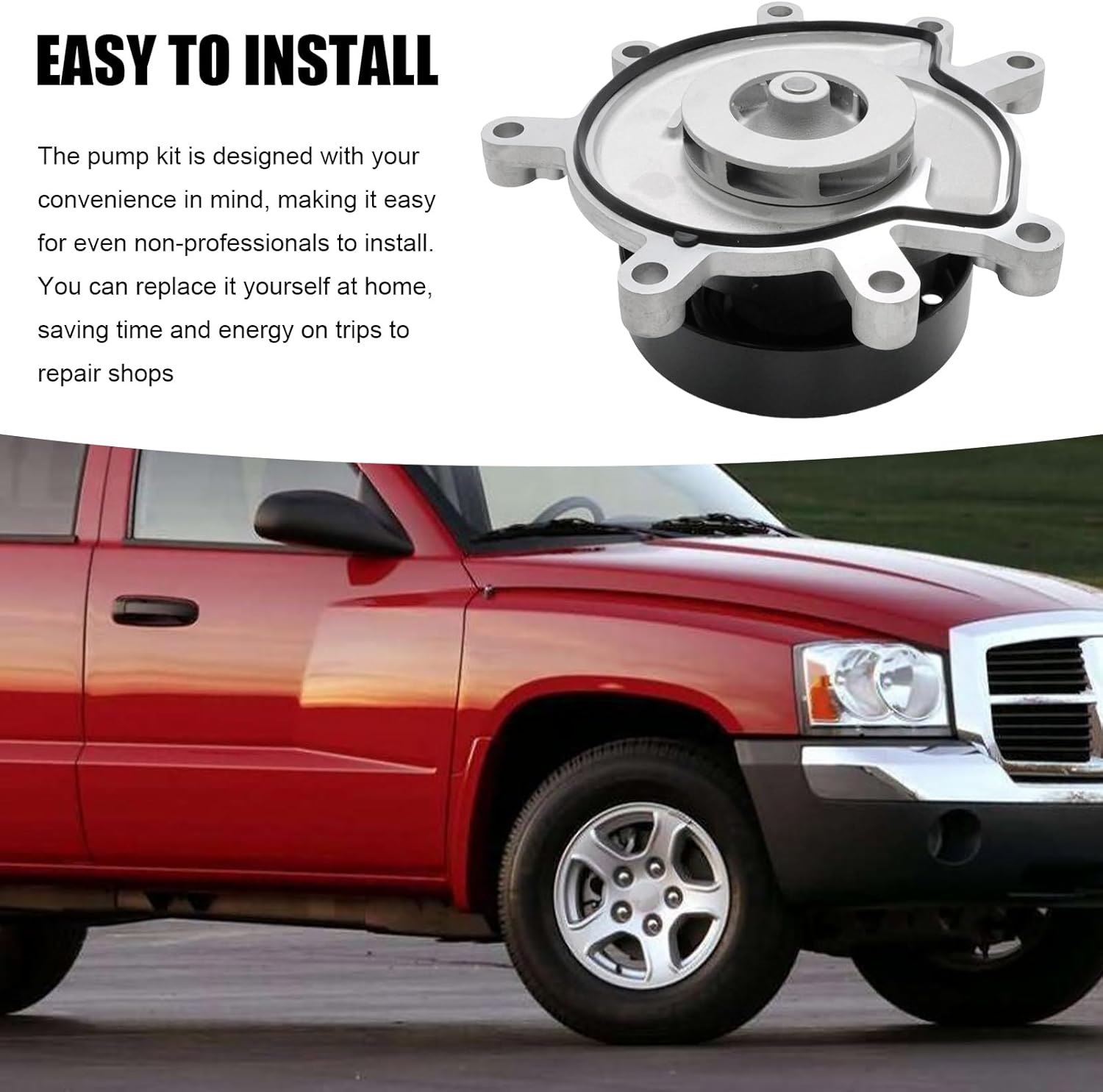 1204350 AW7163 Professional Water Pump Kit With Gasket, Replacement for Dodge Dakota Durango Ram Replacement for Jeep Commander, Replaces 131-2375 58572 20434 WP9240 CR4350 PA10157