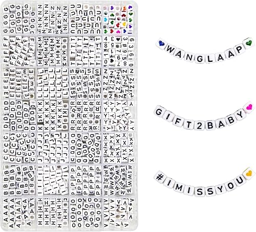 WangLaap 1120 cuentas cuadradas de acrílico con letras del alfabeto A-Z de 0.236 x 0.236 pulgadas con números, corazones coloridos para teléfono,