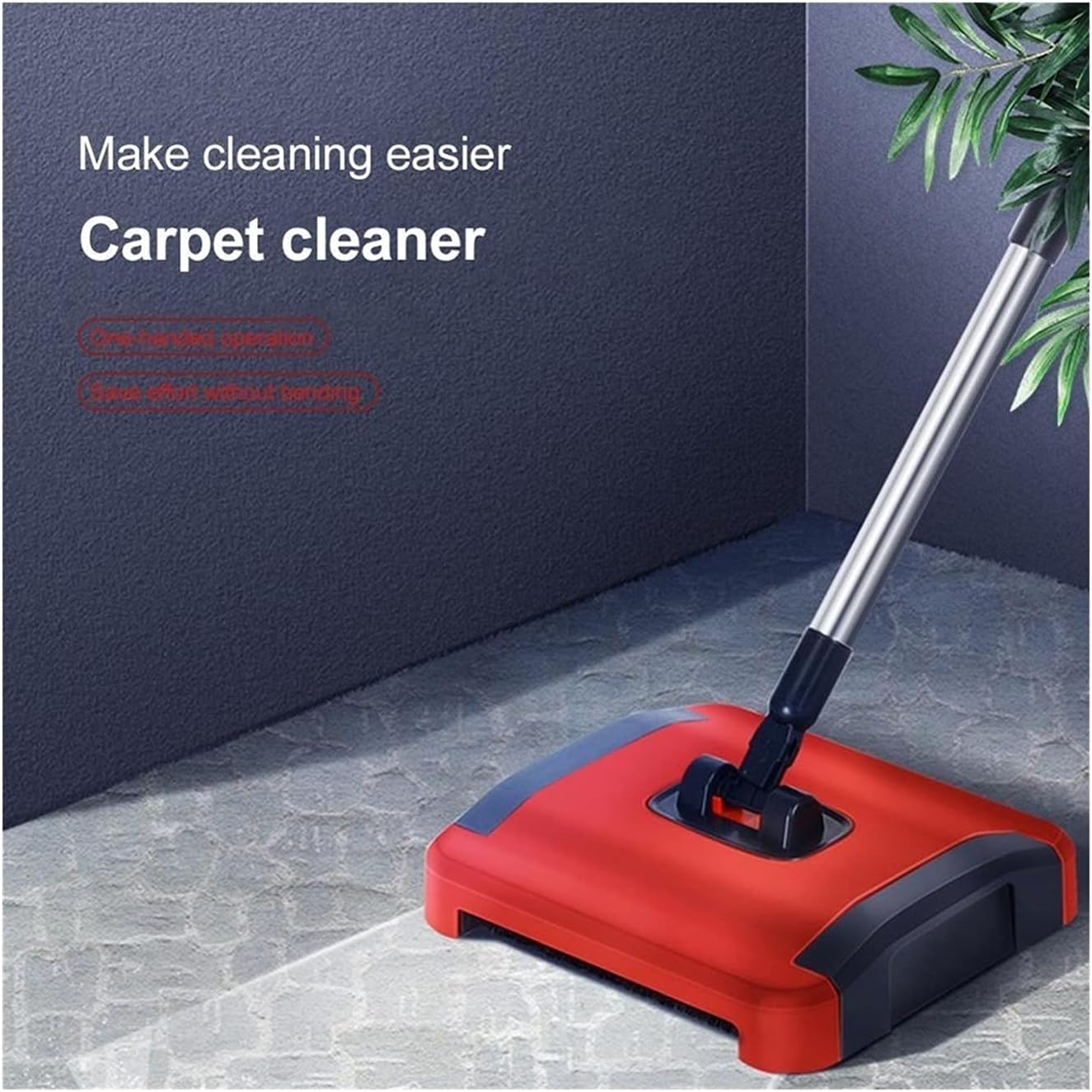 Vacuum Cleaner Carpet Floor Sweeper Cleaner Hand Push Automatic Broom for Home Office Rugs Dust Scraps Paper Cleaning with Brush for Broadleaf Trees and Carpets (Color : Red) (Red)