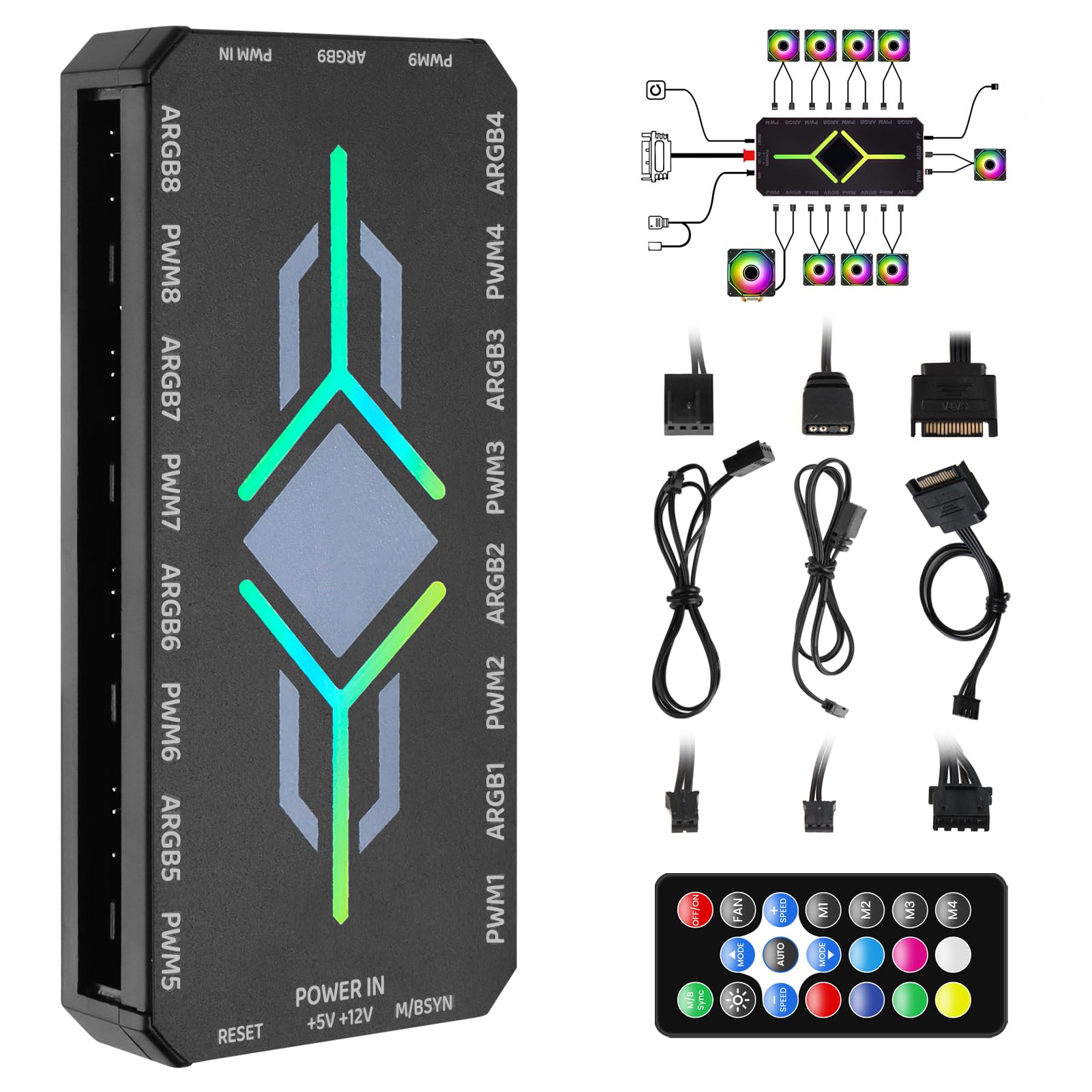 Lyai 2-in-1 ARGB PWM Fan Hub with Controller