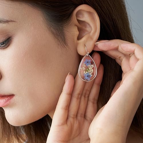 Miniatura 2 de Forget-Me-Not Handmade Pressed Flower Earrings,Symbol Of Love And Innocence,Perfect For Your Birthday Party,Christmas,Gift Giving(Silver)