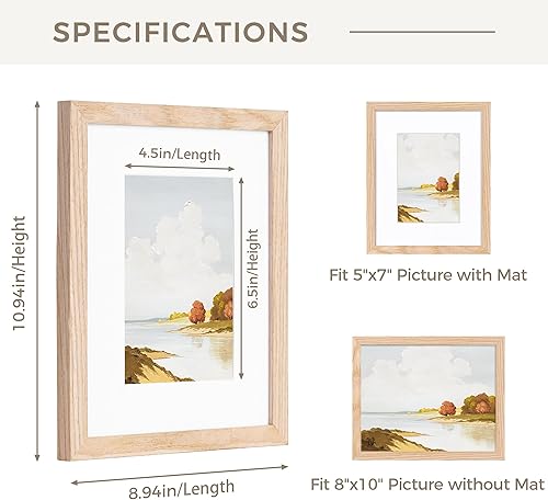 Miniatura 2 de Marco de fotos de 8 x 10 pulgadas, marco de madera natural de 8 x 10 pulgadas para pared y mesa, marco de 8 x 10 pulgadas con paspartú para 5 x 7,