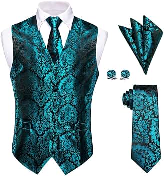 Vsadsau Men's Floral Paisley Vest Silk Necktie Pocket Square