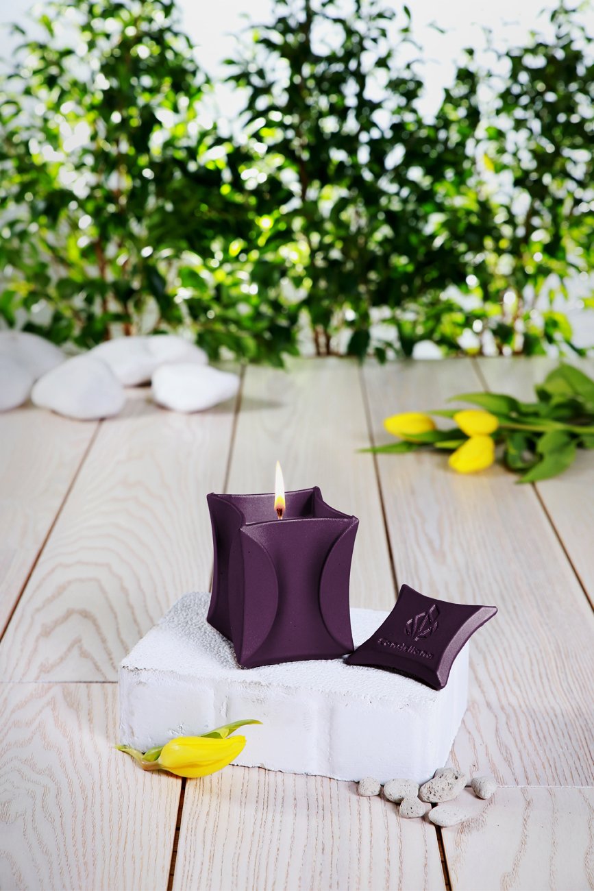 Candellana Candles Candlefort Concrete Candle-Modern II-Violet, Scent: Lavender Hill