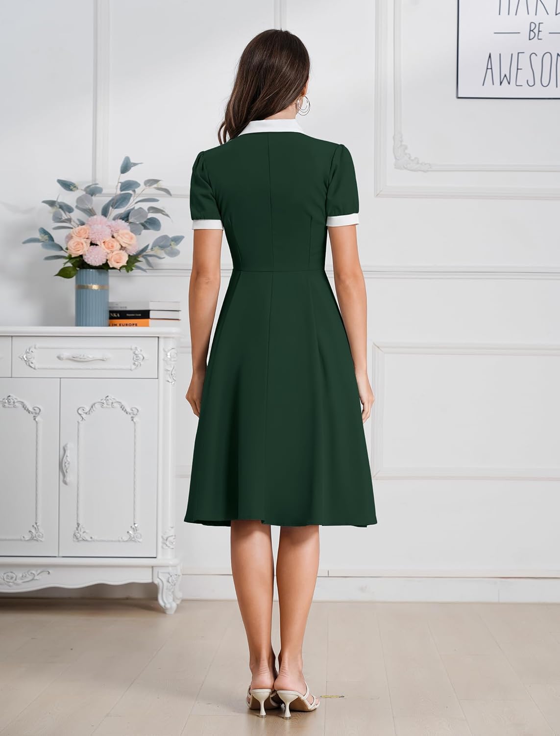 40年代 50年代 女性用ヴィンテージドレス 1950年代 ティーパーティドレス 半袖 ラペルカラー レトロ ロカビリー カクテルパ