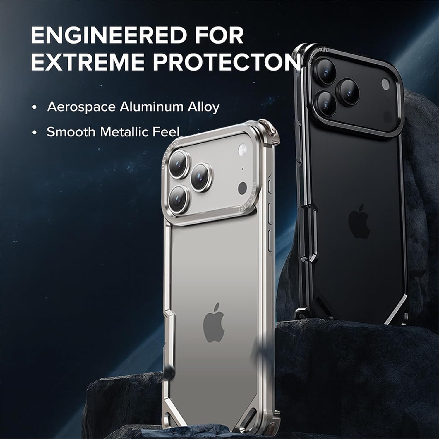 Metal Bumper for iPhone 17 Pro Max / 17 Pro / 17 Air — Slim Aluminum Frame, No-Back Design with Air-Cushion Corners, Heat-Dissipating Shockproof Protection, Easy Snap Fit(Black,17 Pro)