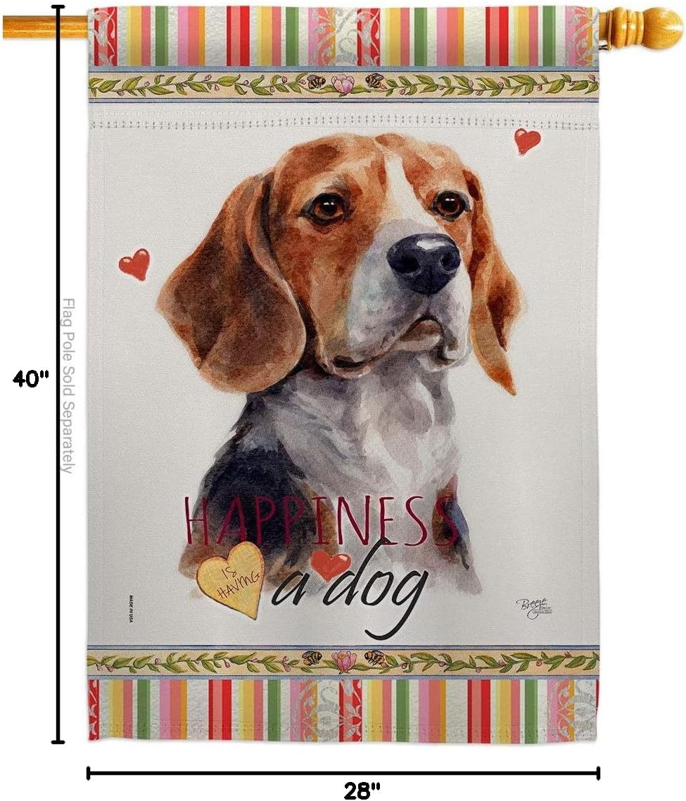 Beagle Hound Happiness House Flag Animals Dog Puppy Spoiled Paw Canine Fur Pet Nature Farm Animal Creature Small Decorative Gift Yard Banner Made In USA 28 X 40
