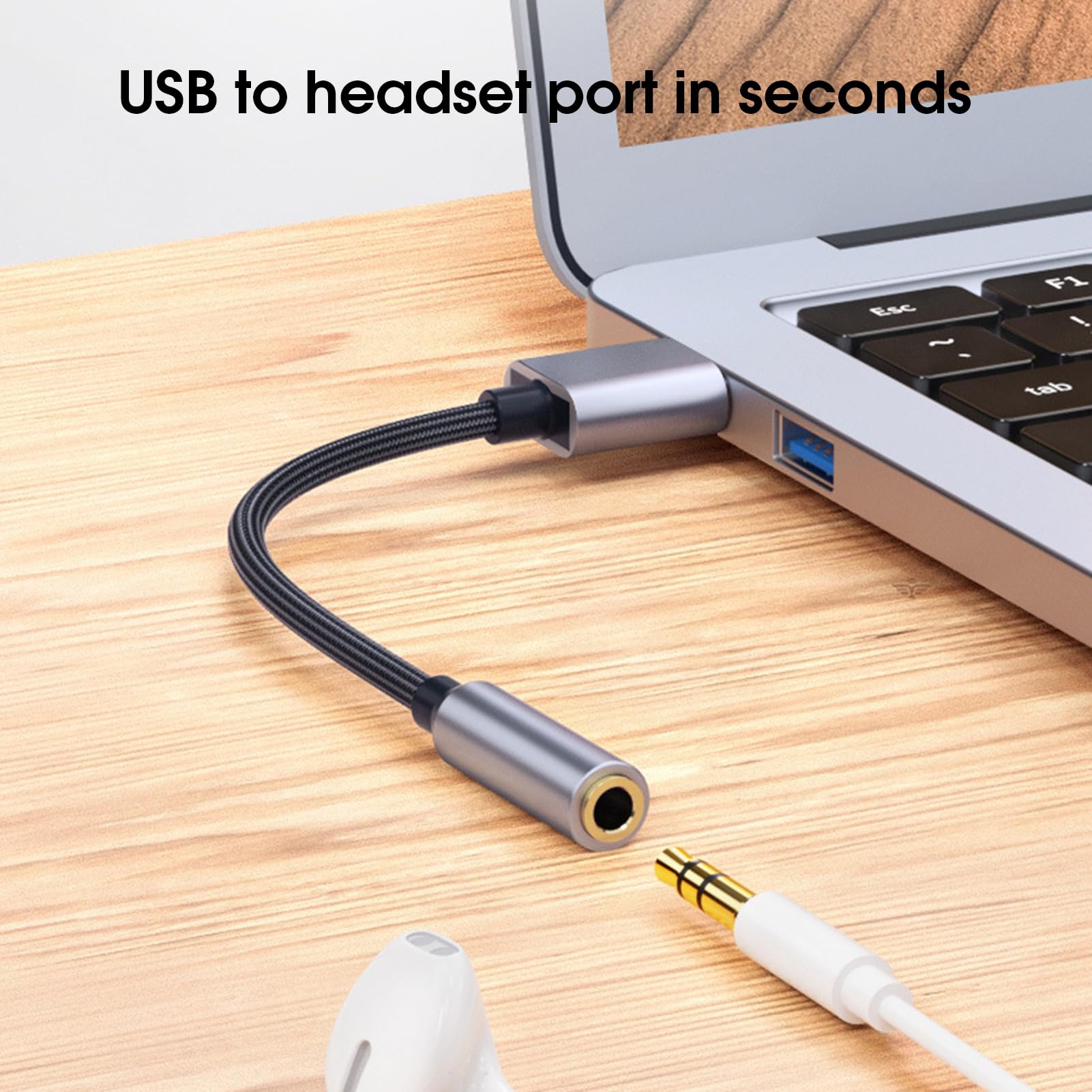 Convertitore audio audio stabile trasmissione dati USB a 3,5 mm Scheda audio desktop portatile pratico grigio argento 20 cm