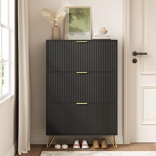 Vista 11 de Armario de zapatos con 3 cajones abatibles, armario de zapatos de mediados de siglo para entrada, gabinete de almacenamiento delgado y oculto