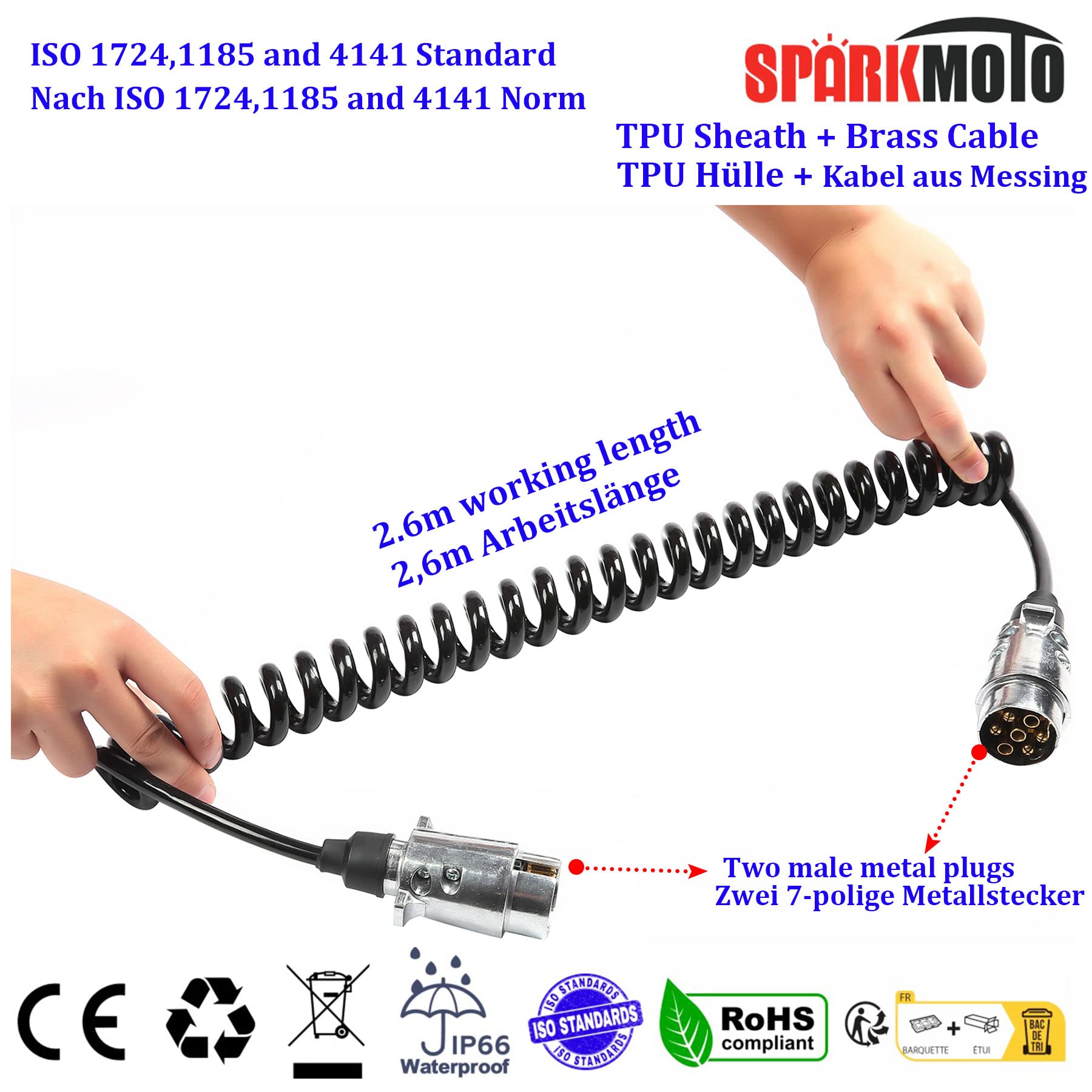 Rallonge Remorque 2M Câble Spirale 7-7 Pin 12V - Adaptateur Extension Pour Caravane, Voiture Et Camion