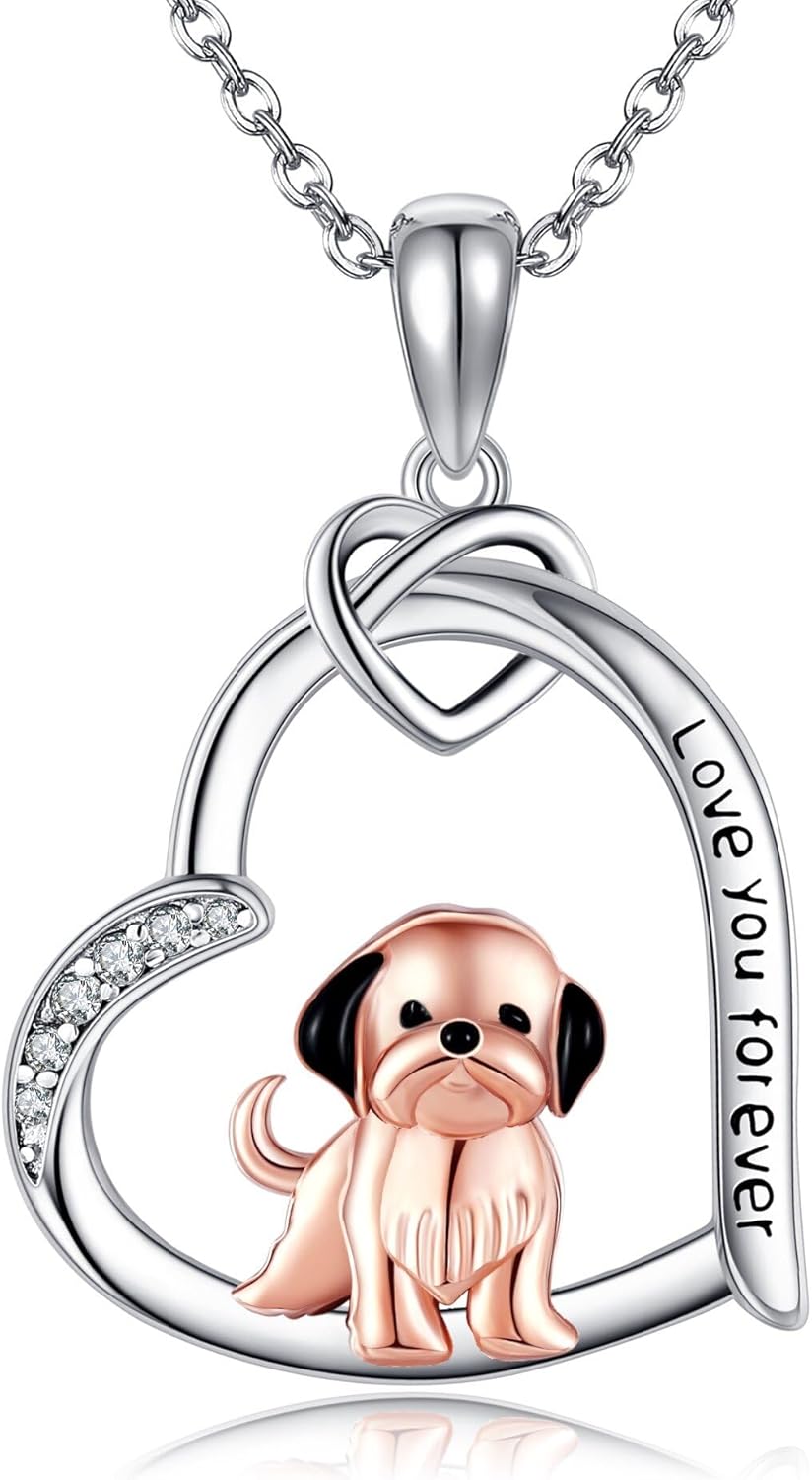 Dog Necklace 925 Sterling Silver Heart French Bulldog/Boston Terrier/Corgi/Dachshund/Yorkie Pendant Necklaces Dog Jewelry Gifts for Women