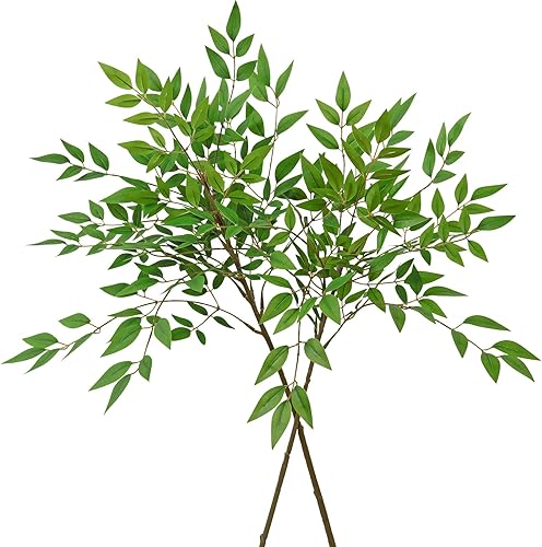 Dremisland Nandian - 2 tallos y ramas artificiales verdes de 36 pulgadas para jarrón, plantas falsas, racimos de hojas verdes artificiales para