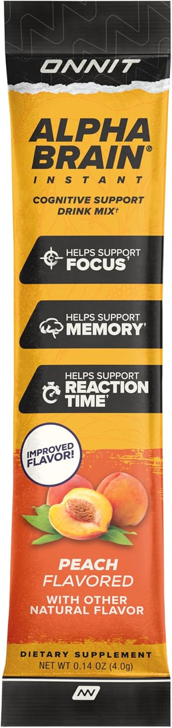 ONNIT Alpha Brain Instant Cognitive Support Drink Mix, Nootropic Supplement for Focus, Memory and Clarity, Peach Flavor, 0.13 oz Packets, 30 Count - Image 4