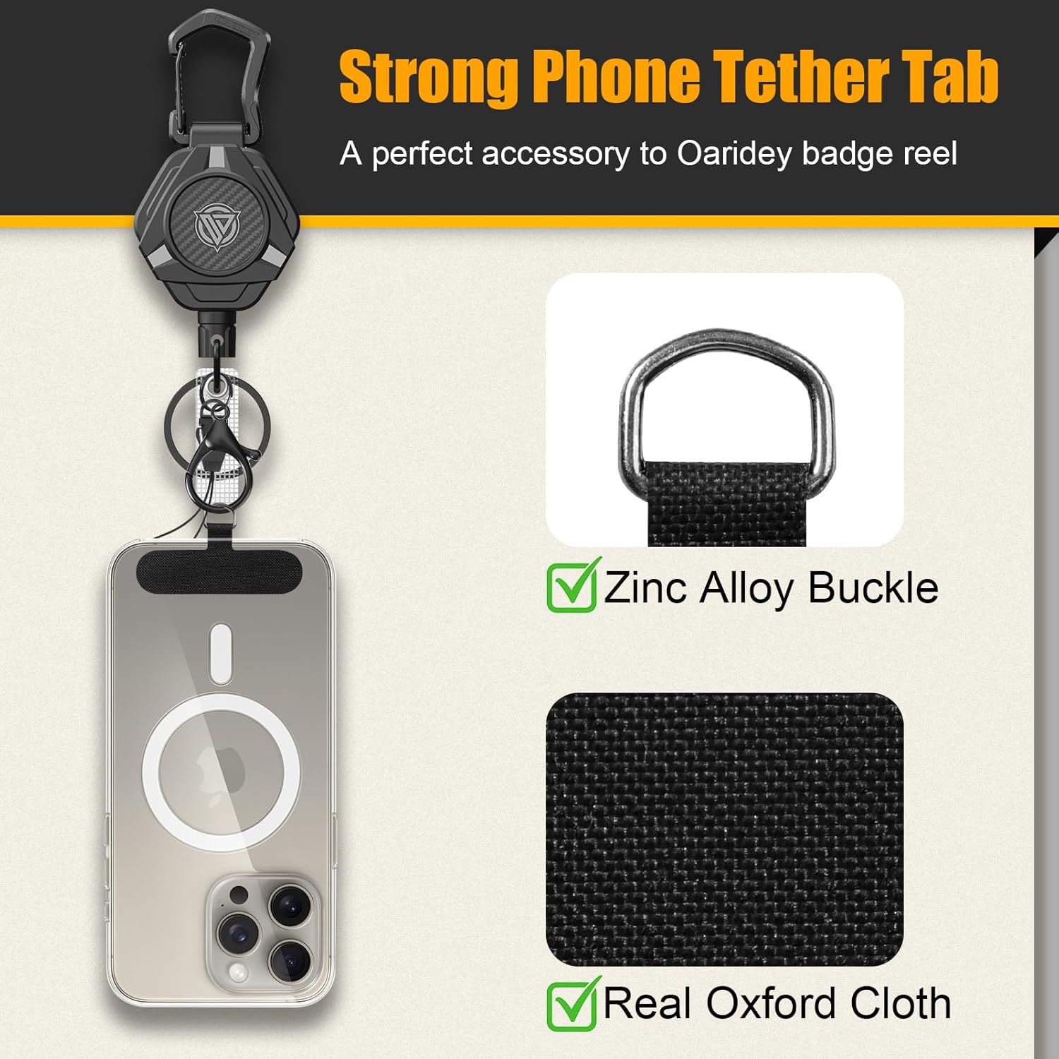 Oaridey Magnetic Retractable Keychain, Heavy Duty Carabiner Badge Holder with Phone Tether Tabs, Tactical ID Badge Reel with 31.8'' Coated Steel Cord and Lobster Clasp, Bearing 10.0 oz - 2 Pack - Image 7