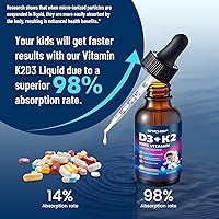 Vista 5 de Gotas de vitamina D3 K2 para niños, suplemento líquido con magnesio para absorción de calcio, salud de las articulaciones, dientes y corazón, sin