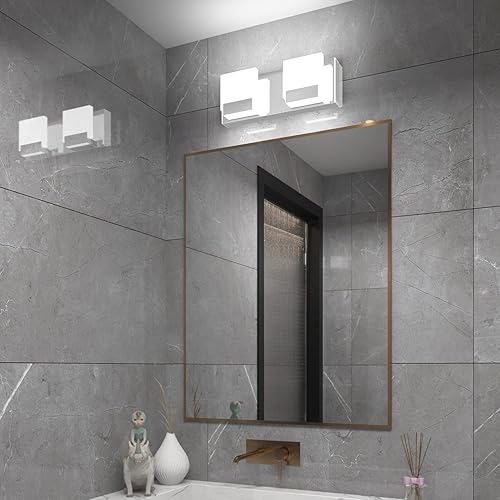 Miniatura 5 de Solfart 2 luces LED modernas luces de tocador para baño sobre espejo de acero inoxidable acrílico