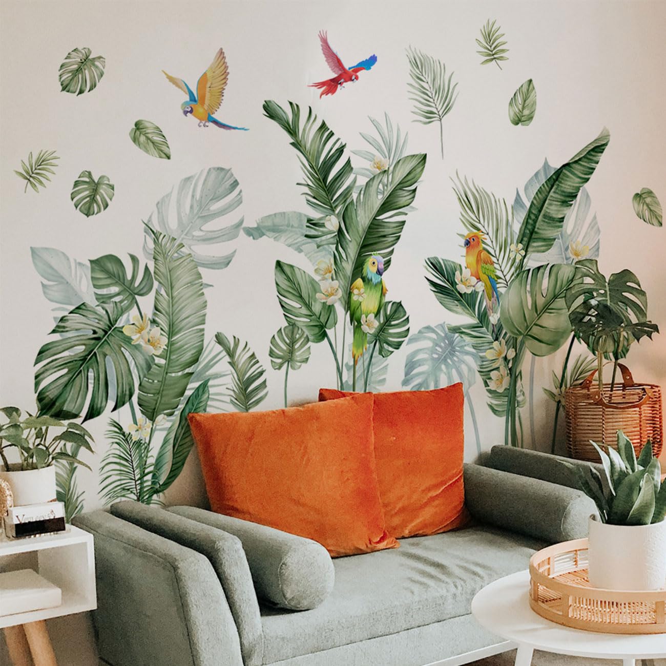 Adesivi Murali Foglie Tropicali - Decorazione Parete Rimovibile, 2 Fogli 90x30cm - Foto 4