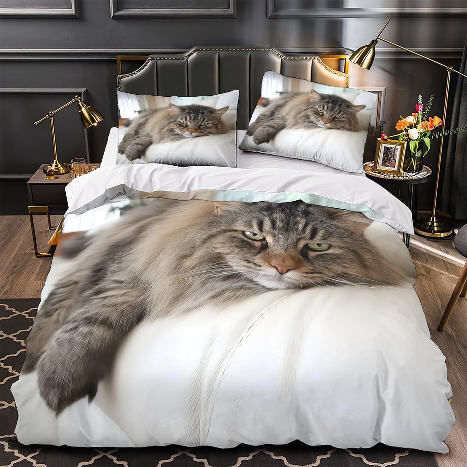 Housse de Couette Chat Impression 3D Haute Densité Microfibre Confort