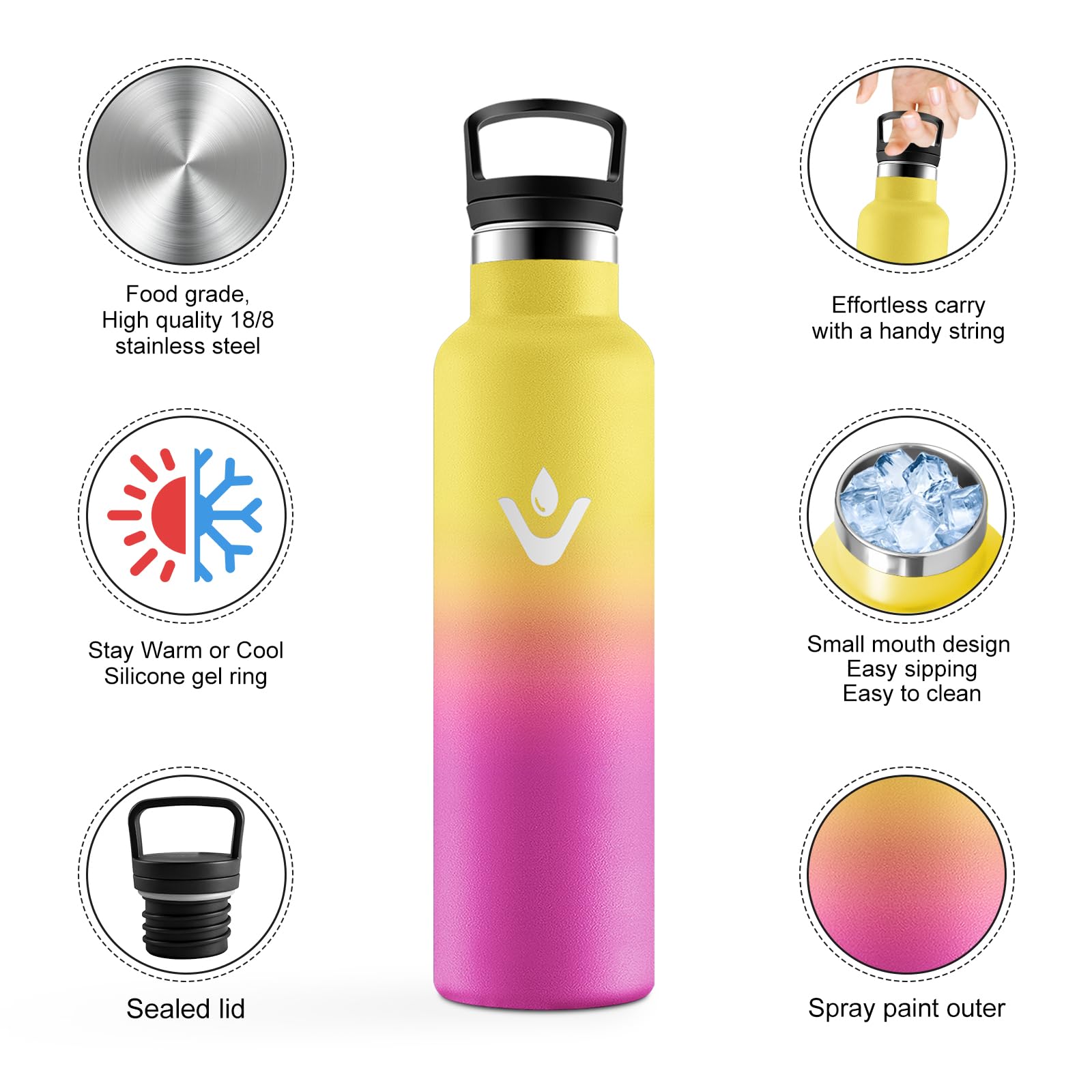 JAPORIA Borraccia Acciaio Inox 750ml, Termos con Cannuccia, a prova di perdite, Riutilizzabile, senza BPA, per Viaggio, Campeggio, Gimnasio