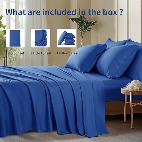 Miniatura 7 de Shilucheng Juego de 6 piezas de sábanas de bambú de 1800 hilos egipcios para cama de tamaño Queen, bolsillos de 16 pulgadas de profundidad, sábanas