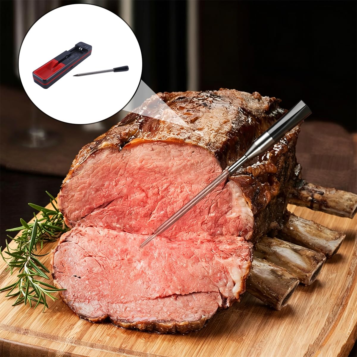 Ticha Termómetro de carne, inalámbrico, alcance de 109,7 m, Bluetooth, termómetro de parrilla, respuesta de 1 segundo, impermeable IP67, para freír, parrilla, asador