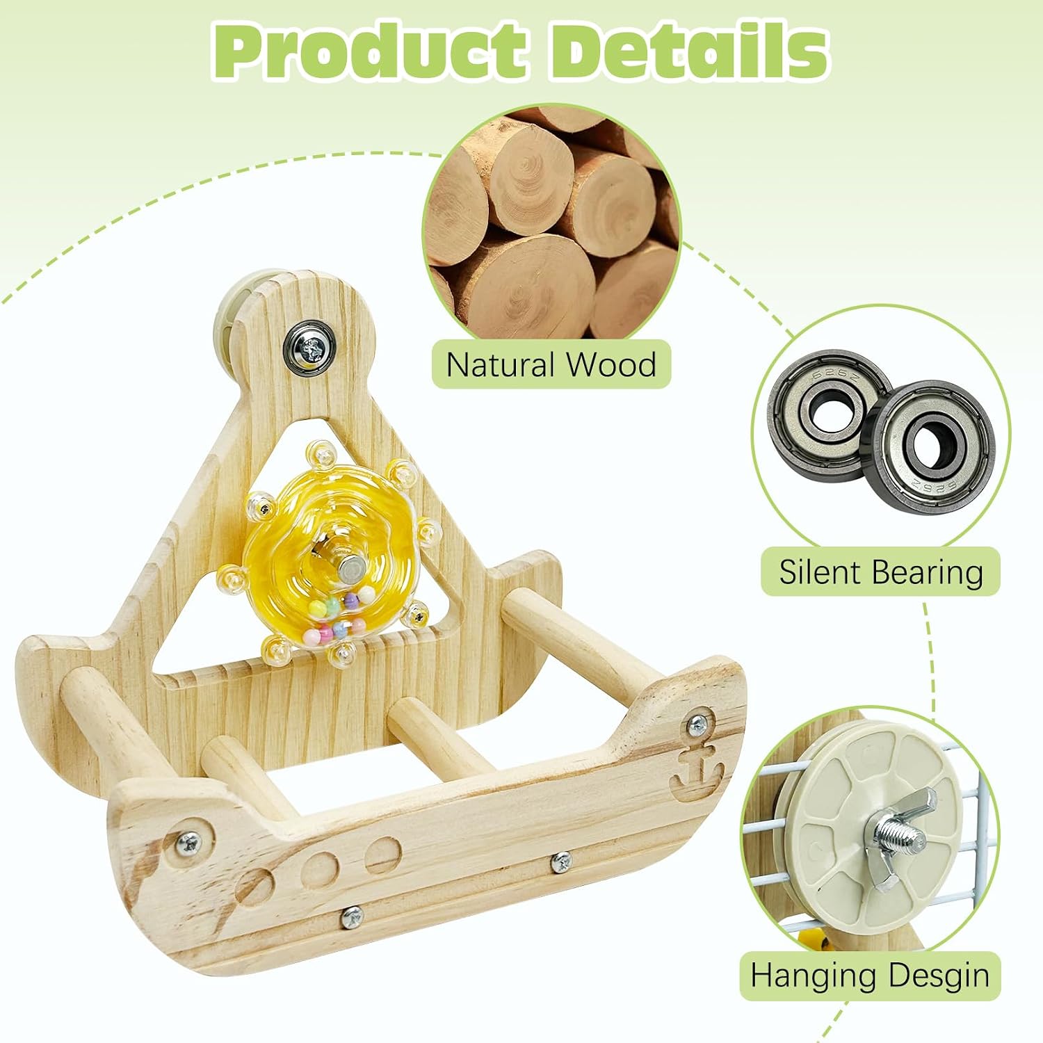 Bird Perch Toy Wooden Rocking Parrot Toy with Colorful Parakeet Toys image 2