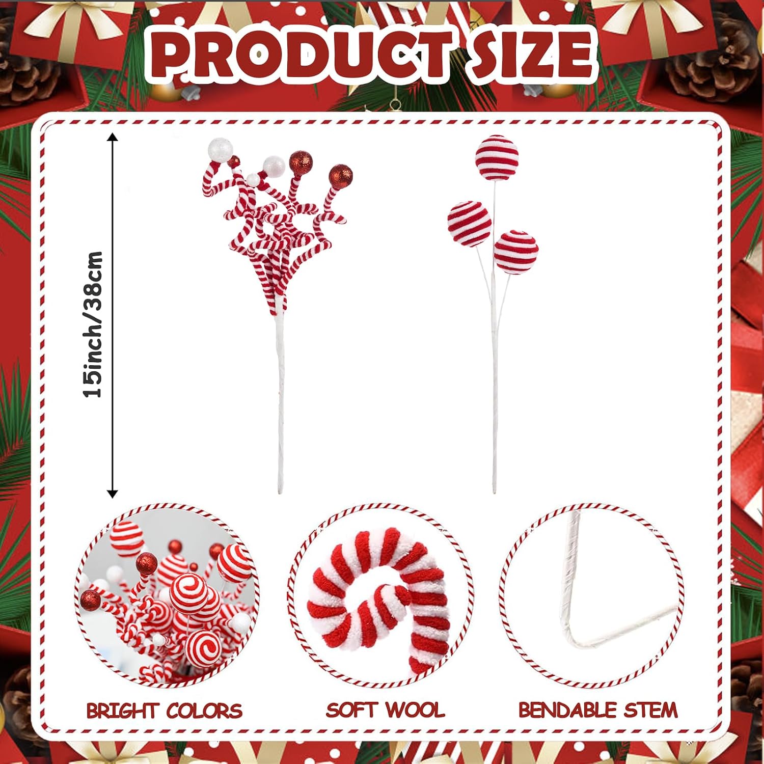 Christmas Decoration - 4Pcs Artificial Twist Candy Branches Red & White Candy Canes Christmas Tree Curly Pick for Xmas Tree Topper, Vase Filler, Craft Wreath, Home Holiday Party Decor
