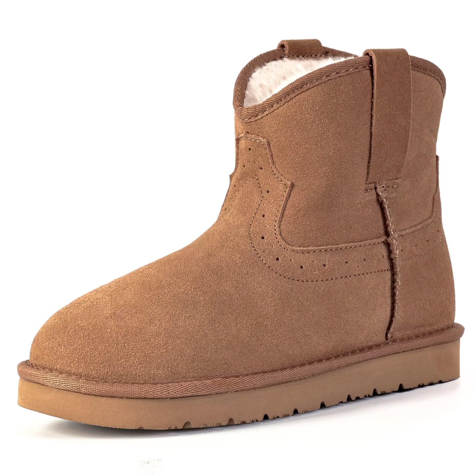 OOW 100 Genuine Leather Ankle Boots for Women Warm Slip on Winter Boots Snow Booties