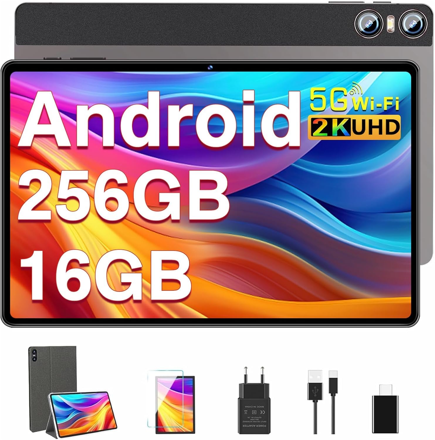 2025 Tablet 11 Inch Android 13 Screen 2K Tablet Octa-Core 2.0 GHz,16GB RAM+256GB ROM+TF 1TB /2000 * 1200 Pixel/8MP+20MP+2MP Macro/10000 mAh/5G WiFi Metal Cover Brown