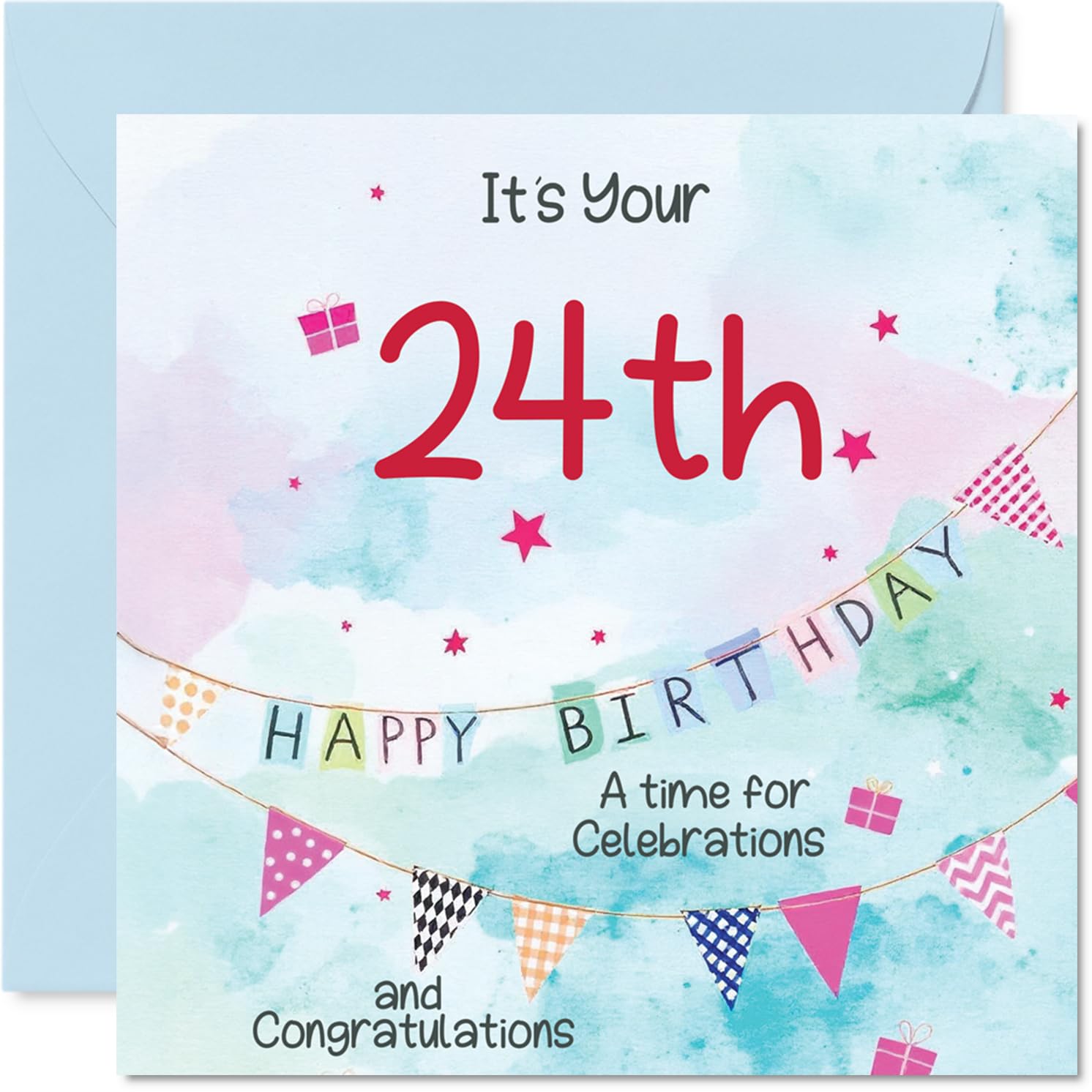 24th Birthday Cards for Men - Party Bunting - Happy Birthday Card for 24 Year Old Man Uncle Colleague Son Brother, 145mm Bday Greeting Cards