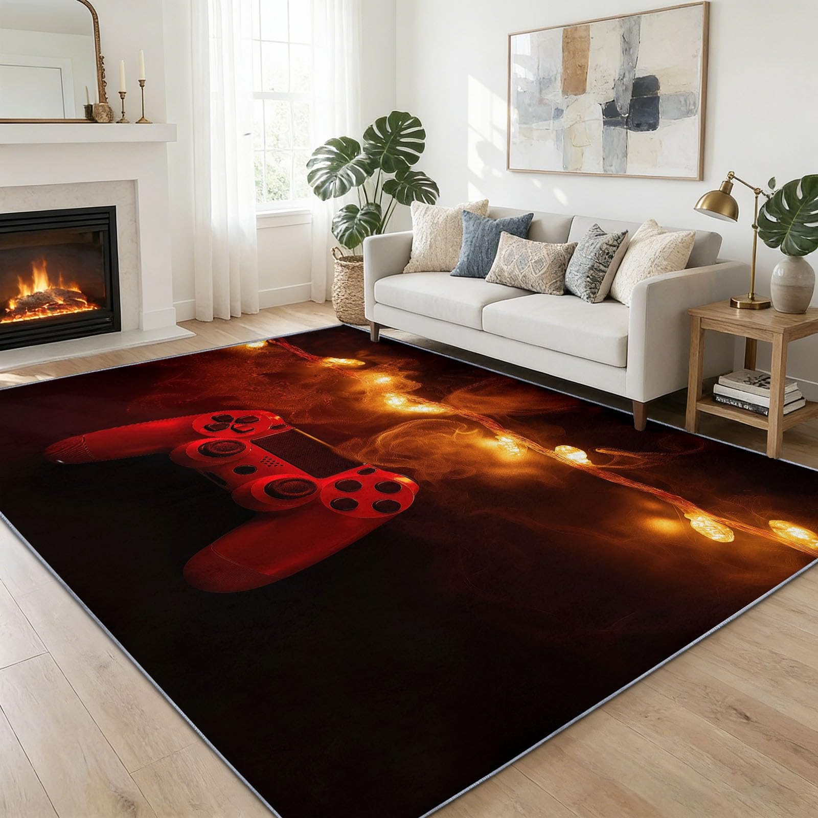 Générique Rouge Tapis Salon 180 x 240 cm, Lavable Moderne Gaming Manette Tapis à Faible Poil Doux Chambre à Coucher Antidérapant pour Salle à Manger Chambre d'enfants Bureau à Domicile