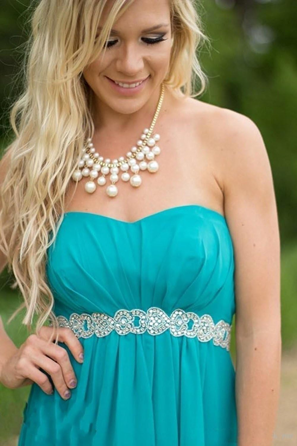 Lemai High Low Beaded Chiffon Sweetheart Corset Empire Prom Bridesmaid Dresses