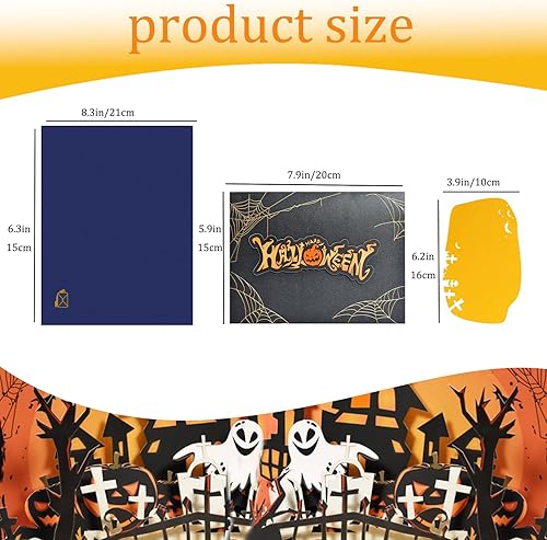 Miniatura 2 de Magic Ants Spooky Night - Tarjeta de felicitación de Halloween emergente en 3D, tarjeta de Halloween, diseño de casa embrujada, murciélagos y