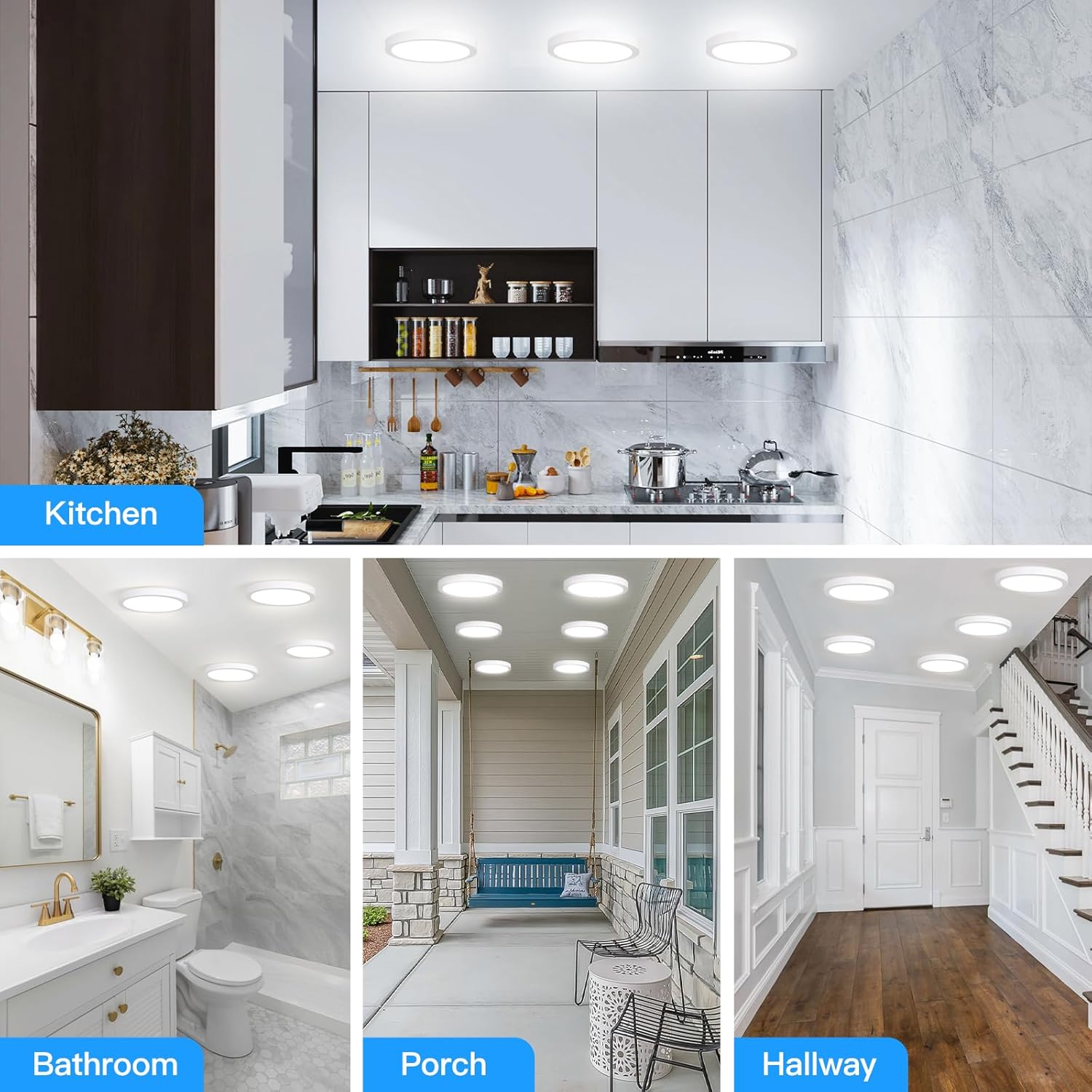 7Inch Flush Mount LED Ceiling Lights 100W Equivalent 5000K Daylight White, 15W 1500LM Dimmable Flat Surface Mount Ceiling Light, Small Round Light Fixtures for Closet Basement Hallway Kitchen, 1 Pack