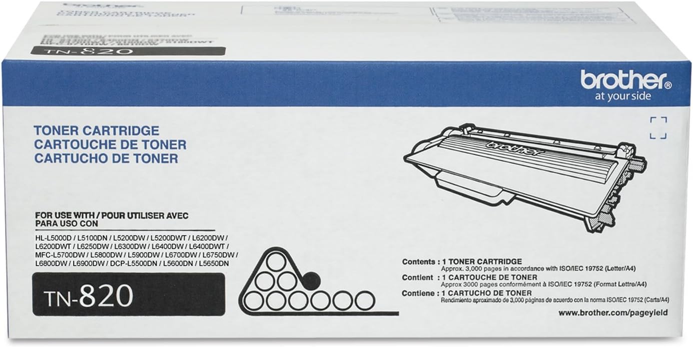 Brother Genuine Toner Cartridge, TN820, Replacement Black Toner, Page Yield Up to 3,000 Pages, Amazon Dash Replenishment Cartridge