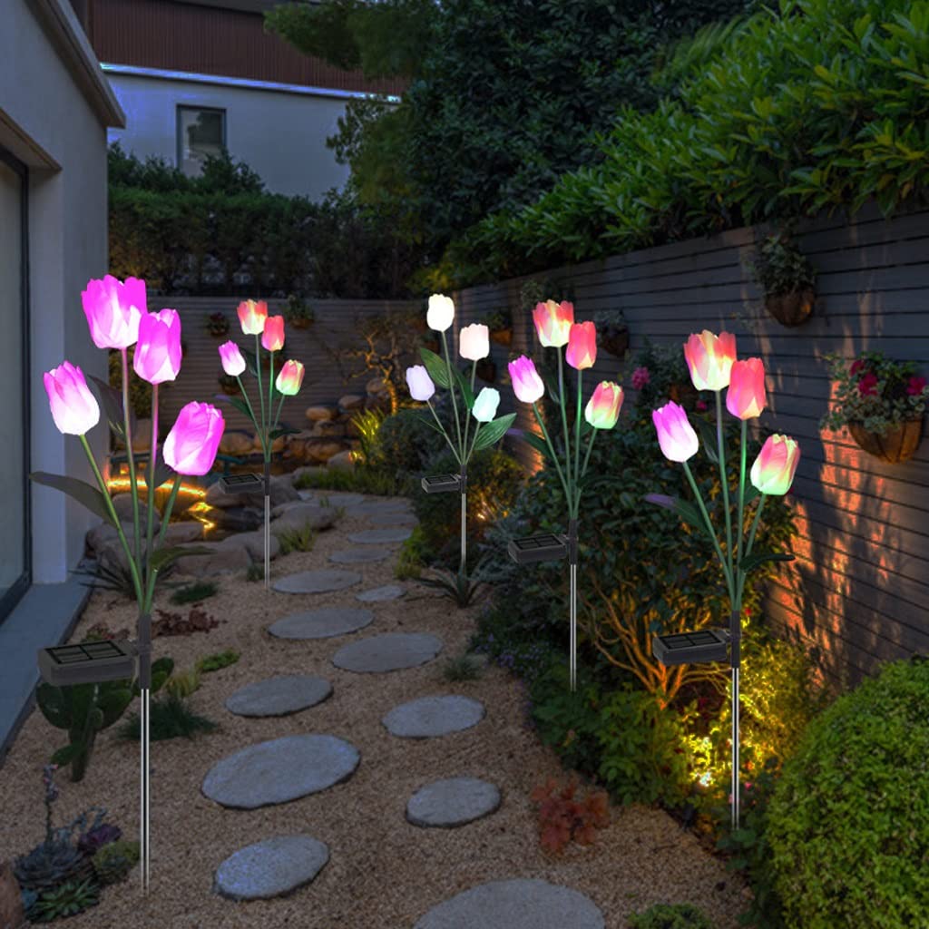 Dwie zainstalowane Solar LED Symulacja Kwiat Tulipany Zewnętrzne dekoracyjne oświetlenie ogrodowe Oświetlenie trawnika krajobrazowego (Color : Pink)