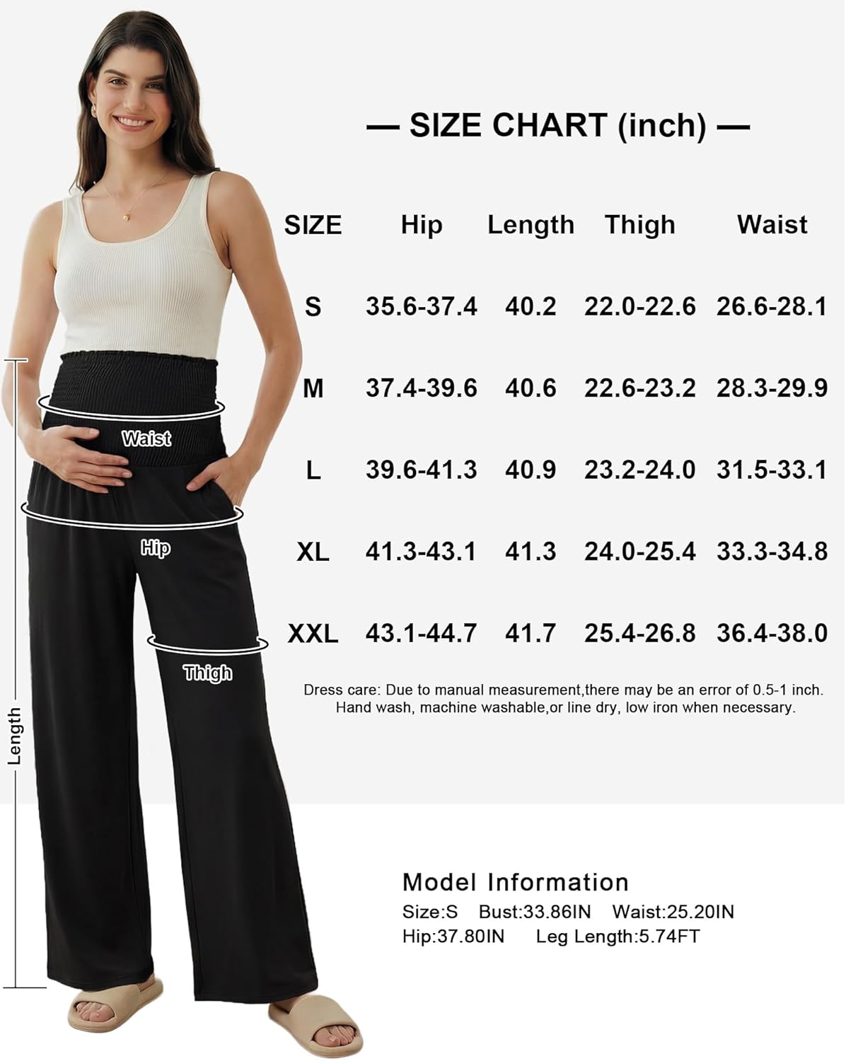 OUGES Womens Lyocell Cotton Maternity Pants Over Belly Smocked Waist Stretchy Casual Wide Leg Palazzo Pants with Pockets - Image 7