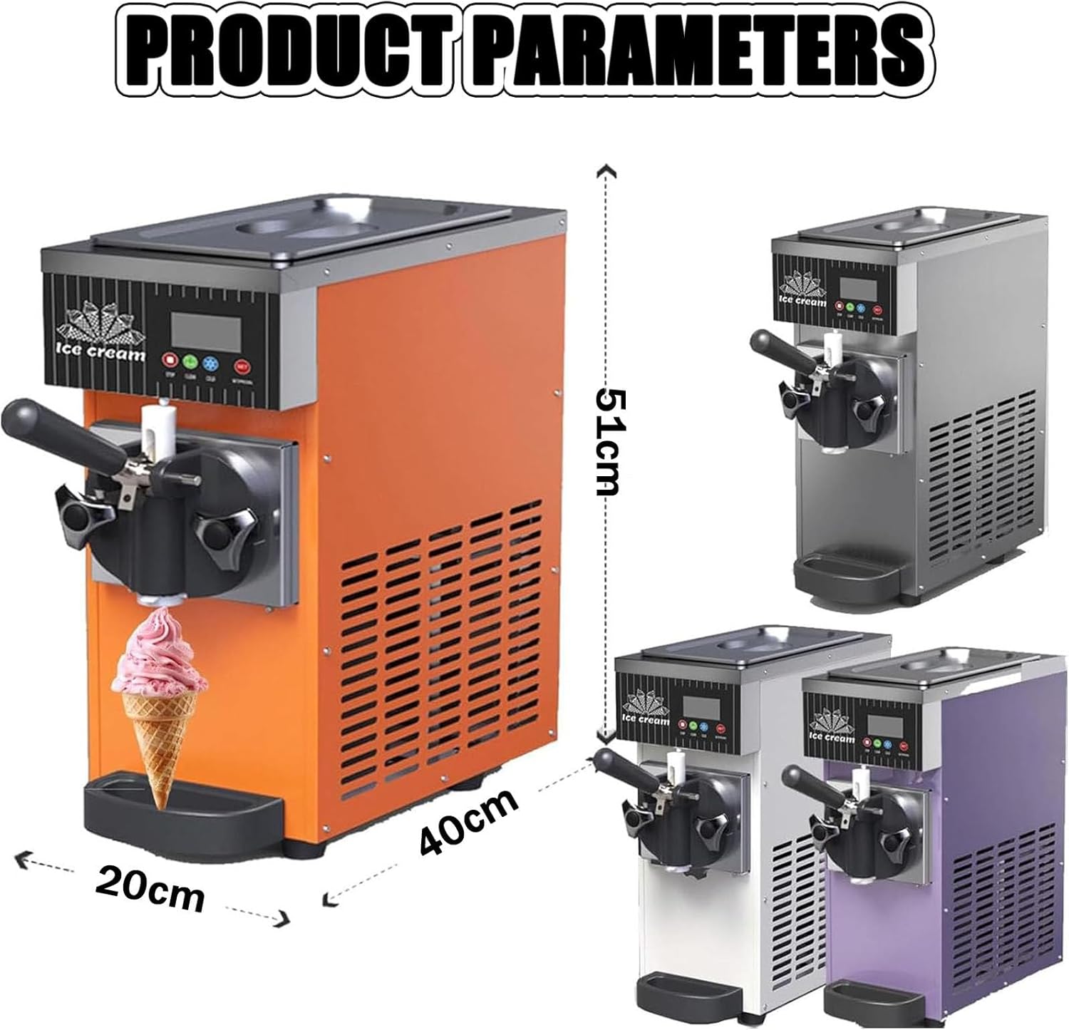 Single Flavor Ice Cream Machine, 4-5kg/H Output, 2.5L Refrigerated Hopper,Freezing Tank, Auto Clean, LCD Panel, 450W Countertop Soft Serve Ice Cream Maker Purple