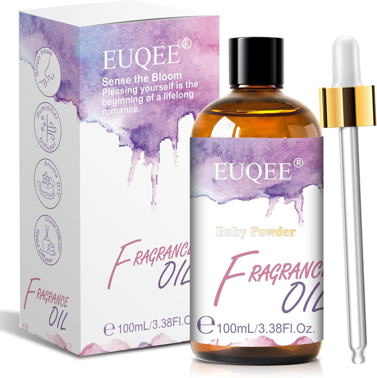 EUQEE Baby Powder Fragrance Oil, 3.38 Fl oz/ 100ml Essential Oils for Diffuser for Home, Candle Making, DIY Soap with Glass Dropper